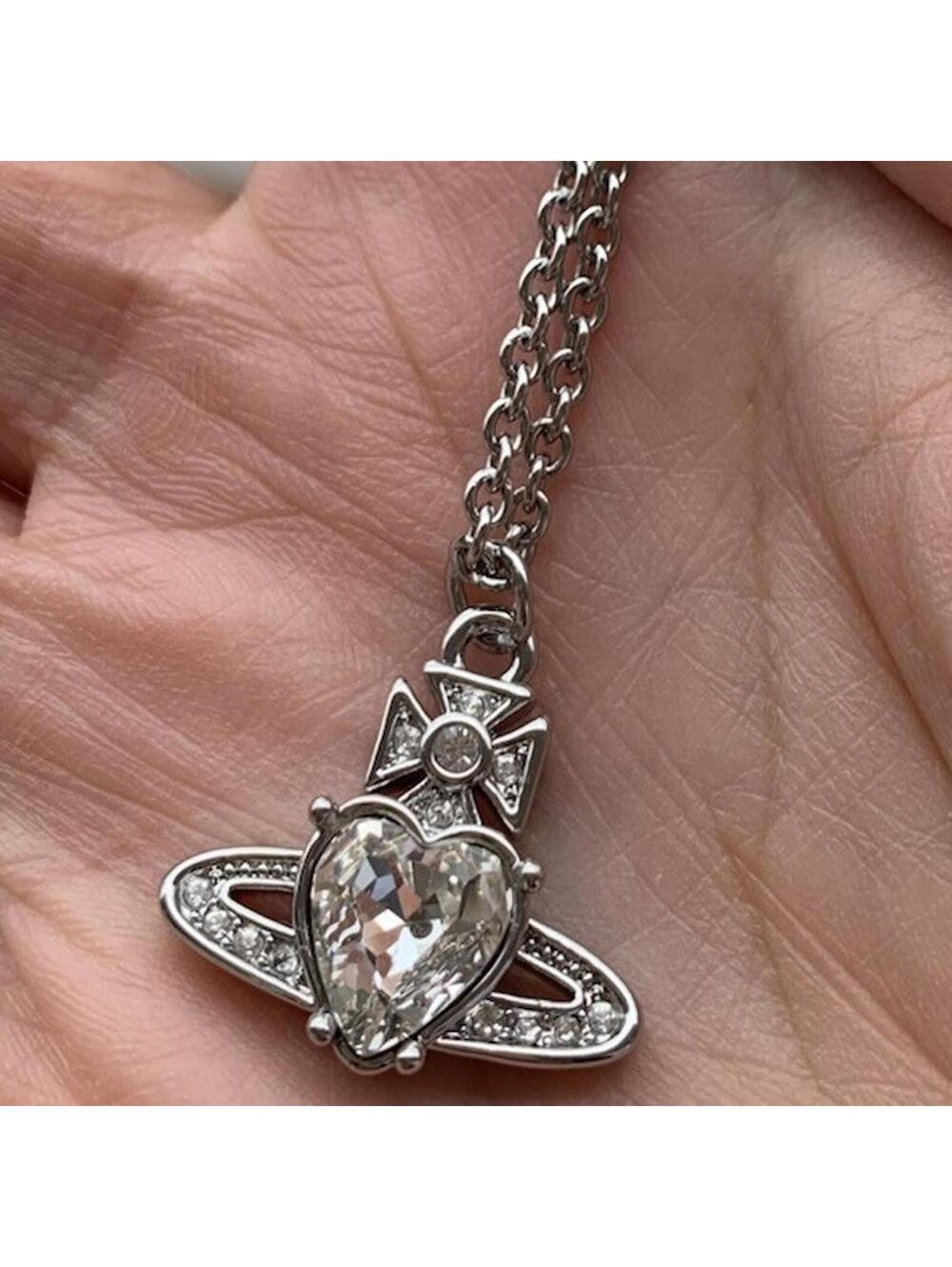 Vivienne Westwood Ariella White Heart Opal Necklace Silver Chain White Pendant N